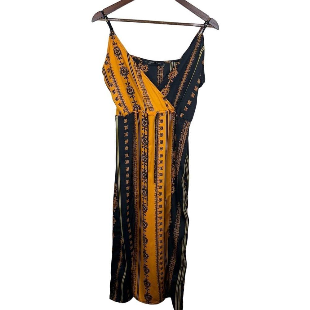 House of Harlow x REVOLVE Black Gold Floral Geometric‎ Midi Dress M
